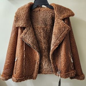 NWT Genuine leather and shearling Leonard print Coat Only One Available